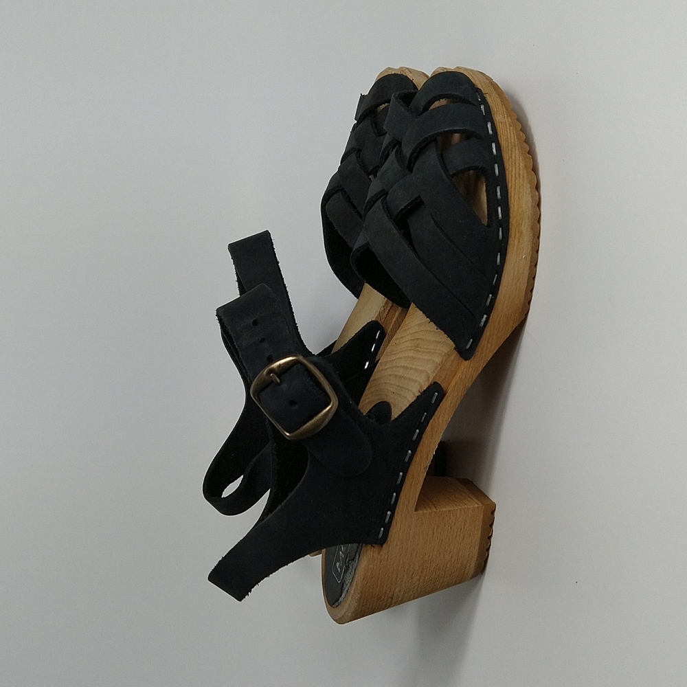 Moheda Betty Braided Black Nubuck Clog Sandals 35
